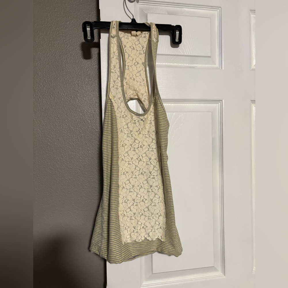 We The Free Cream and Gray Lace Tank Top